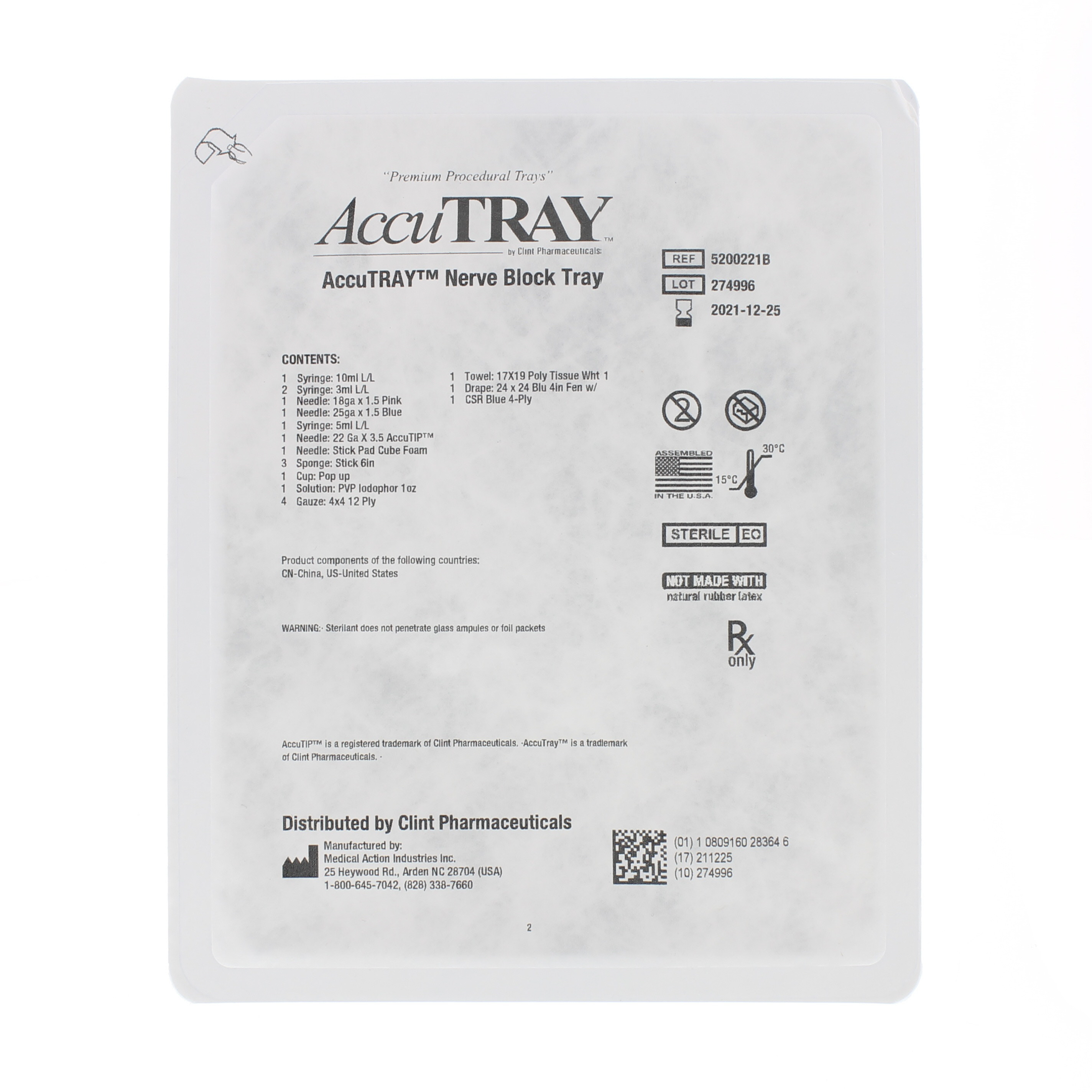 AccuTray™ Nerve Block Tray w/22g Quincke Needles